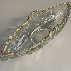 Jeannette Glass Gondola Centerpiece Mid-Century Art Deco Bowl with Gold Trim